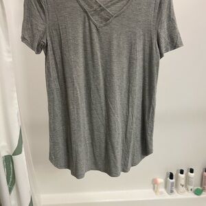 Gray V-Neck Women's Top